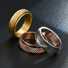 Wholesale Stainless Steel Rhombus Snakeskin Pattern Spinner Ring