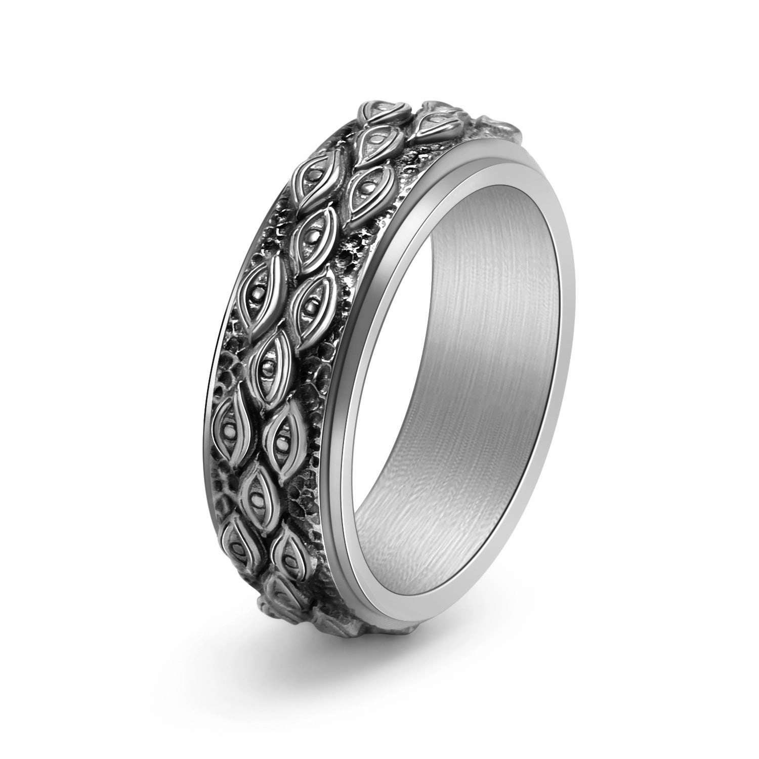 Wholesale Stainless Steel Roman Numeral Rotatable Single Row Square Diamond Ring
