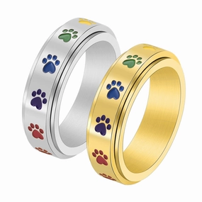 Wholesale Stainless Steel Rotatable Dog Print Ring
