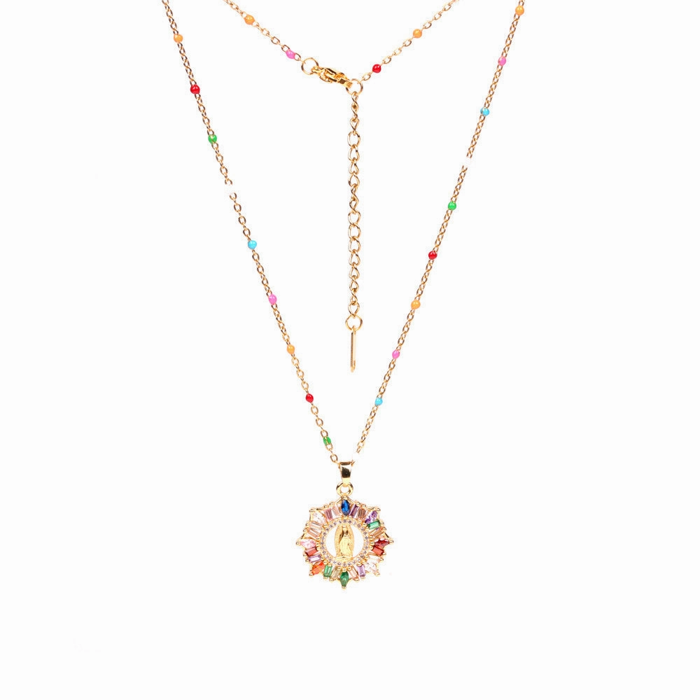 Wholesale Stainless Steel Round Hollow Colorful Creative Necklace