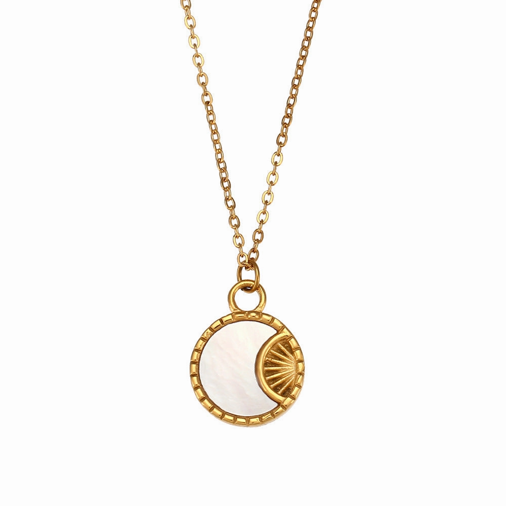 Wholesale Stainless Steel Shell Moon Medallion Necklace