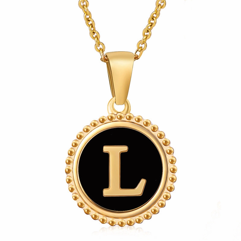 Wholesale Stainless Steel Shell Round Capital Letter Necklace