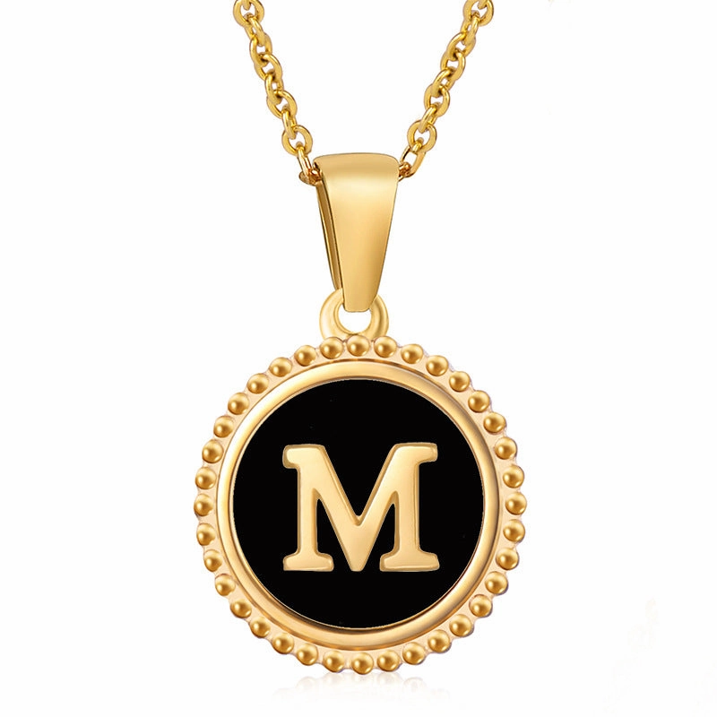 Wholesale Stainless Steel Shell Round Capital Letter Necklace