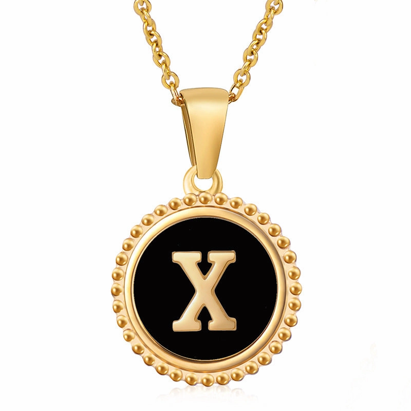 Wholesale Stainless Steel Shell Round Capital Letter Necklace