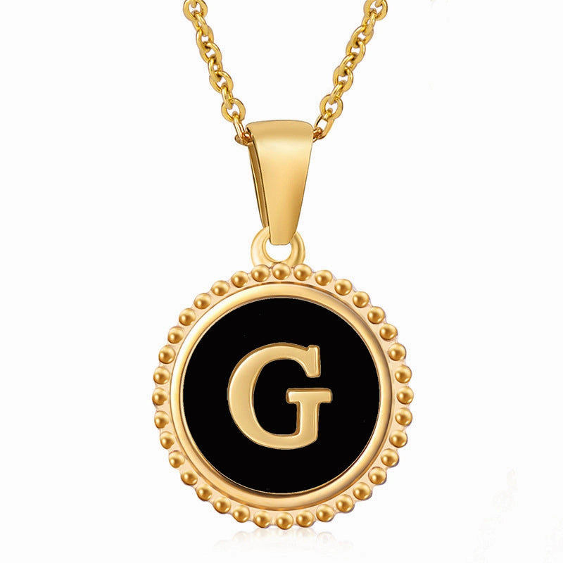 Wholesale Stainless Steel Shell Round Capital Letter Necklace