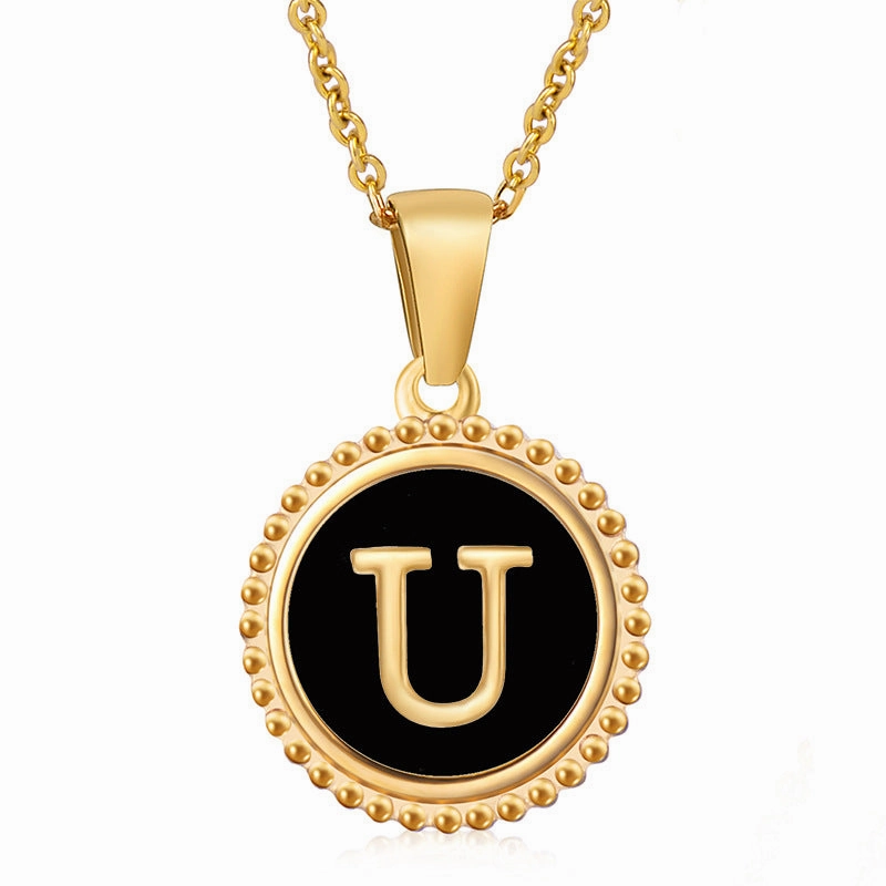 Wholesale Stainless Steel Shell Round Capital Letter Necklace