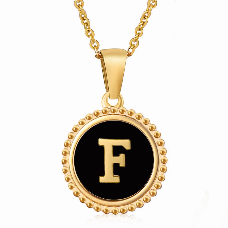 Wholesale Stainless Steel Shell Round Capital Letter Necklace