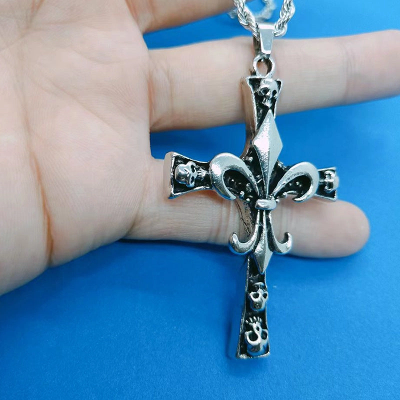 Wholesale Stainless Steel Skull Cross Pendant Necklace