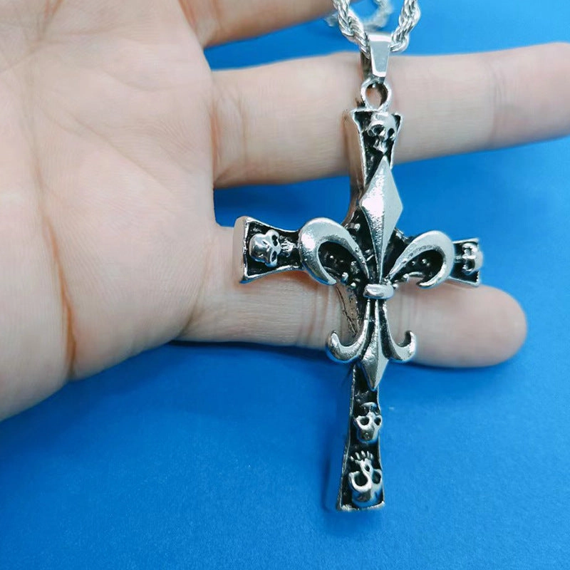 Wholesale Stainless Steel Skull Cross Pendant Necklace