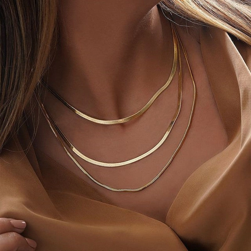 Wholesale Stainless steel snake flat chain snake chain gold necklace snake bone stainless steel plain chain necklace