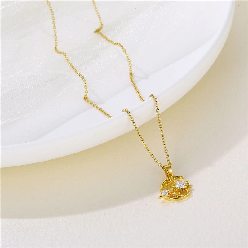 Wholesale Stainless Steel Star Moon Pendant Creative Necklace