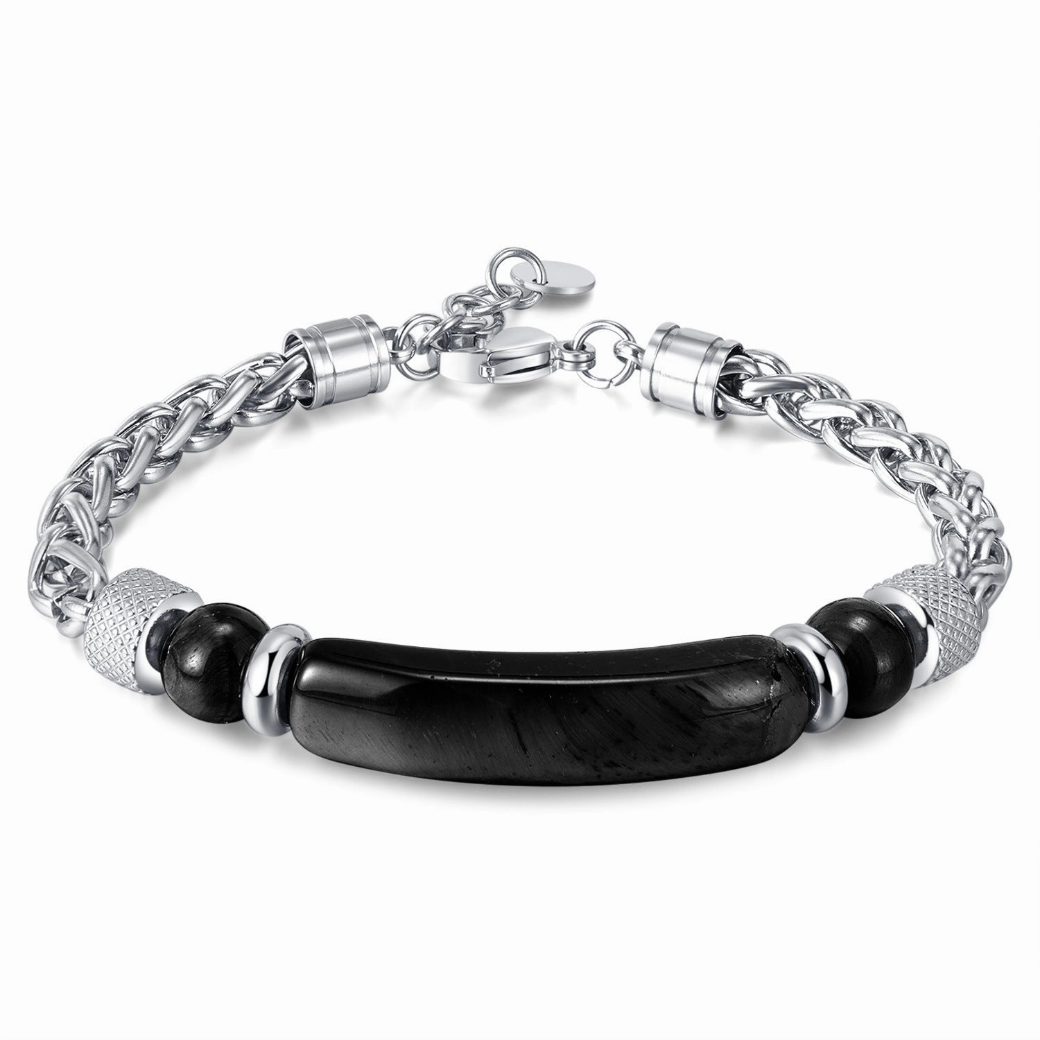 Wholesale Stainless steel titanium steel tiger eye stone fashion retro chain splicing men's bracelet