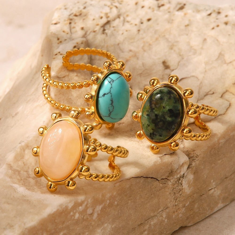 Wholesale Stainless Steel Turquoise Plated 18K Gold Open Ring