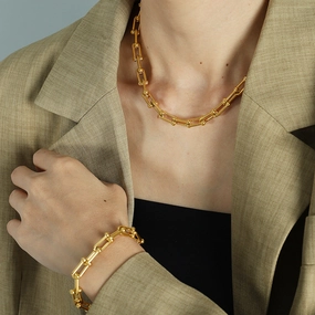 Wholesale Stainless Steel U-shaped Chain Titanium Steel Horseshoe Buckle Stitching Bracelet Necklace Set