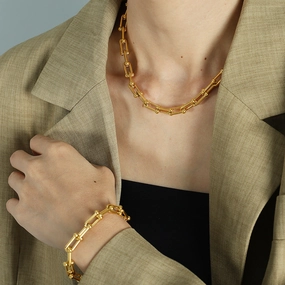 Wholesale Stainless Steel U-shaped Chain Titanium Steel Horseshoe Buckle Stitching Bracelet Necklace Set