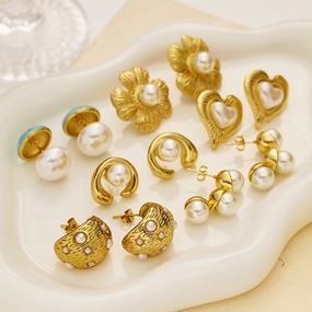 Wholesale Stainless Steel Versatile Fashion Pearl Titanium Steel Earrings