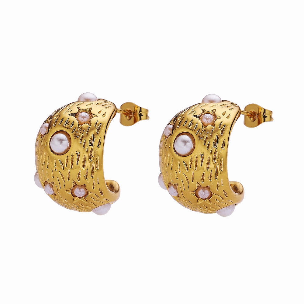 Wholesale Stainless Steel Versatile Fashion Pearl Titanium Steel Earrings