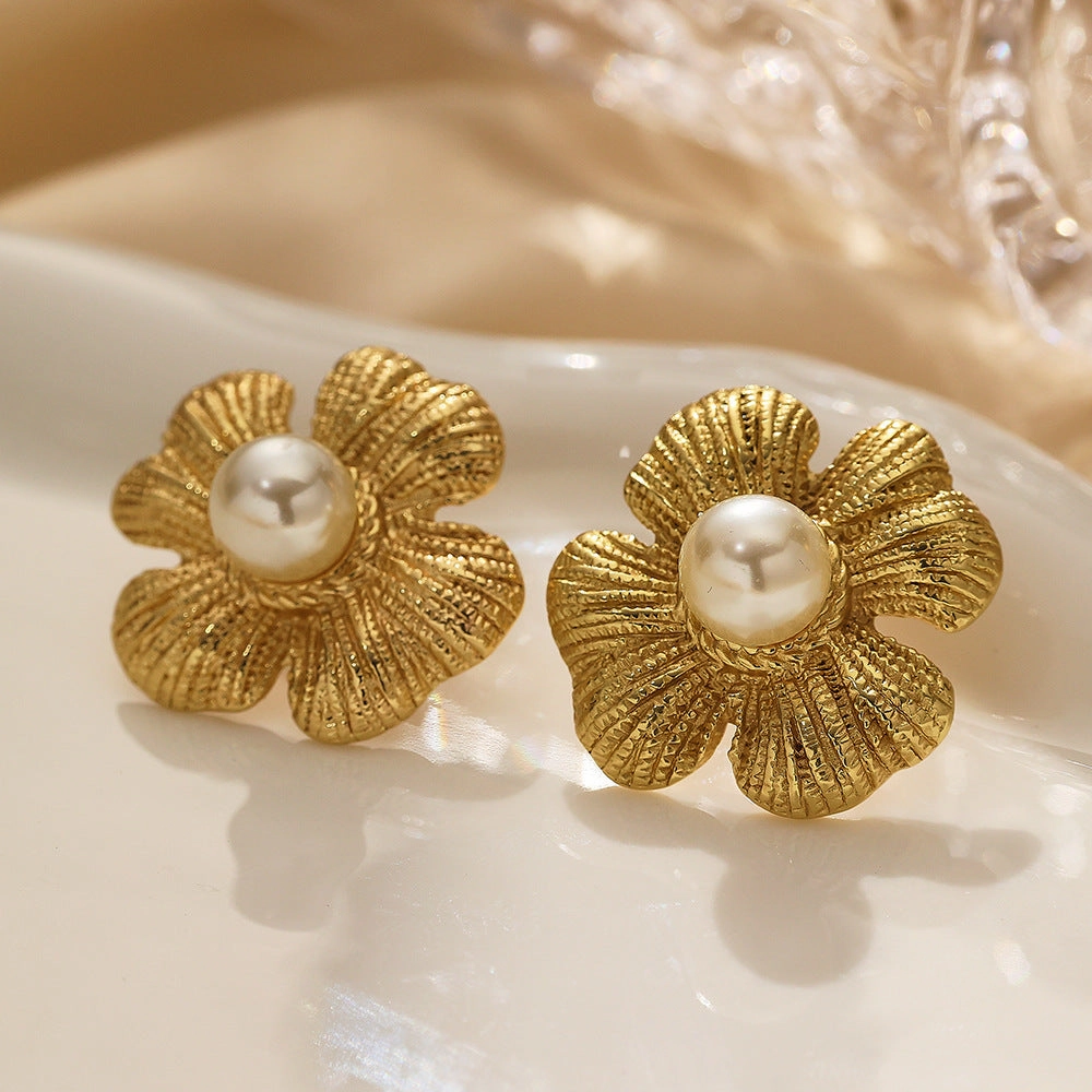 Wholesale Stainless Steel Versatile Fashion Pearl Titanium Steel Earrings