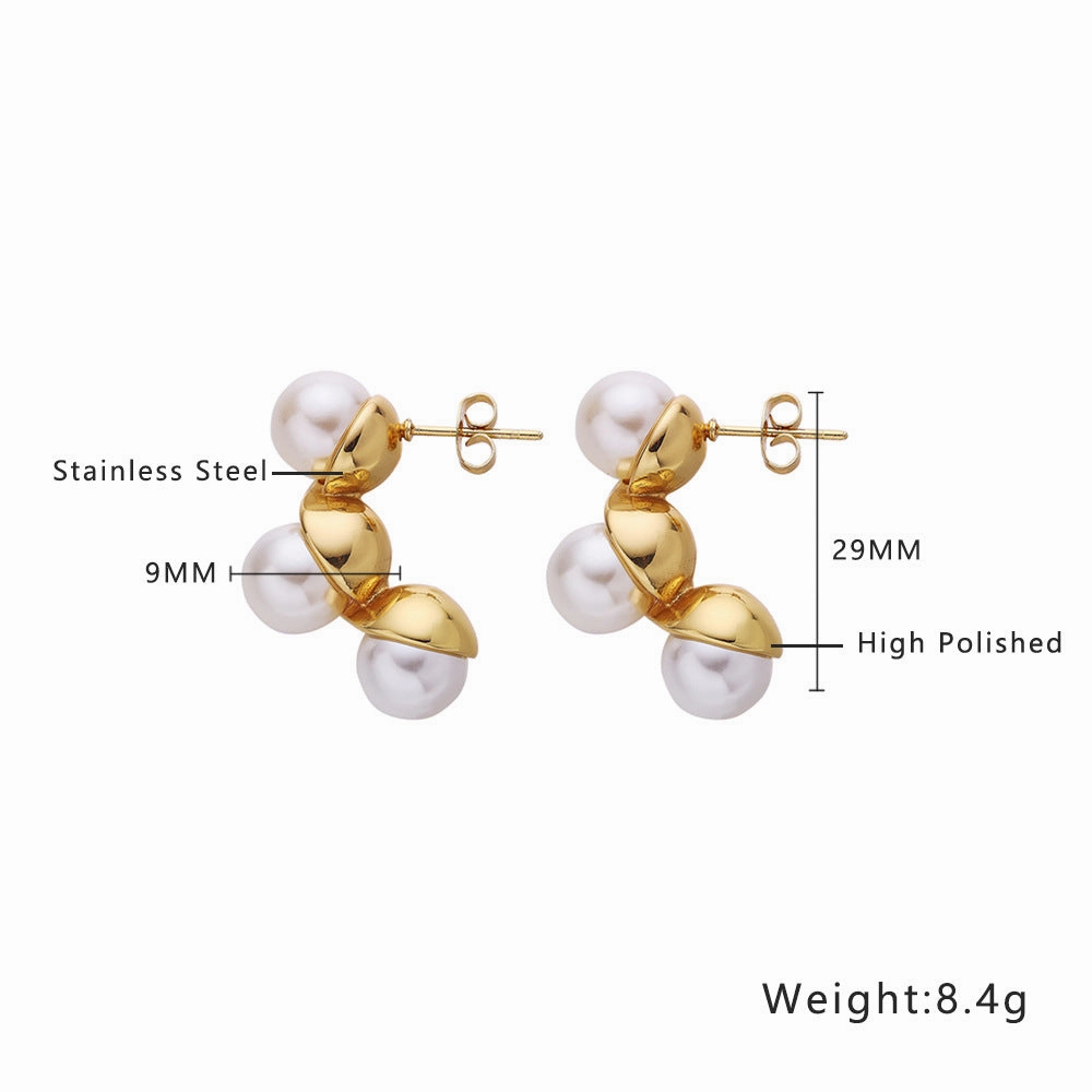 Wholesale Stainless Steel Versatile Fashion Pearl Titanium Steel Earrings