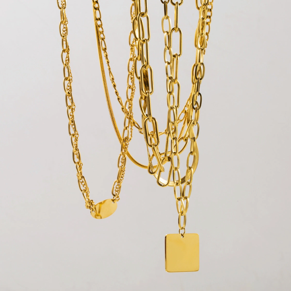 Wholesale Stainless Steel Vintage Square Plate Double Layer Necklace