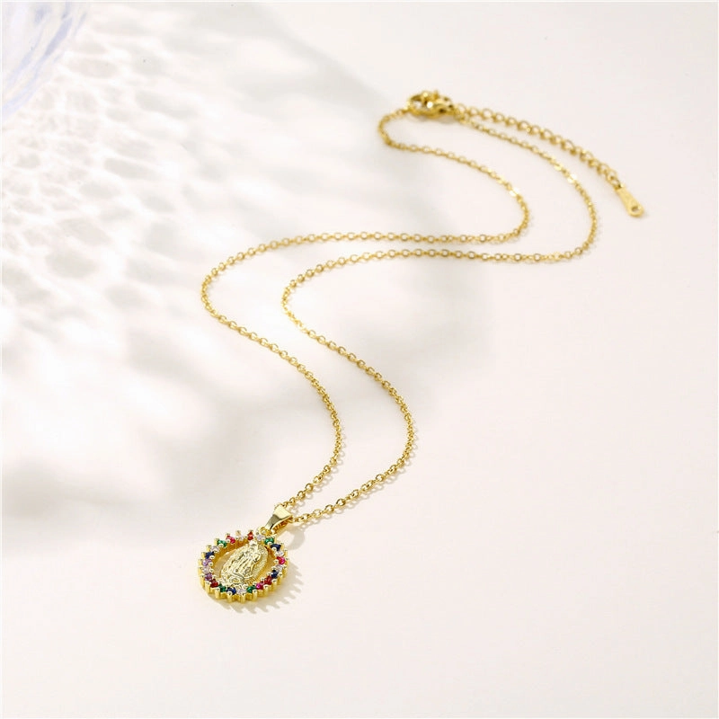 Wholesale Stainless Steel Virgin Mary Pendant Zircon Creative Necklace