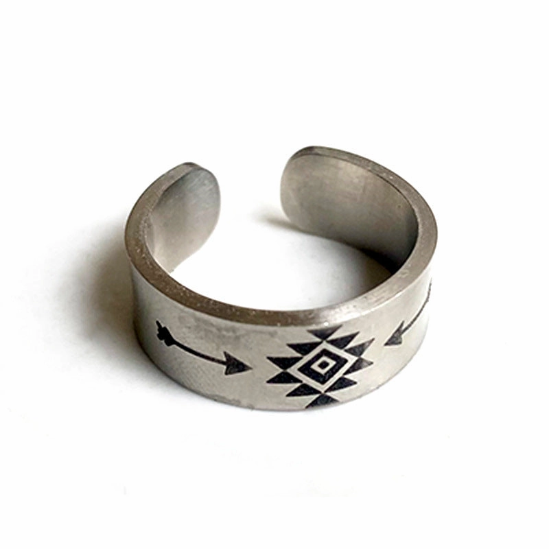 Wholesale Stainless Steel Western Aztec Engraved Bull Head Open Ring