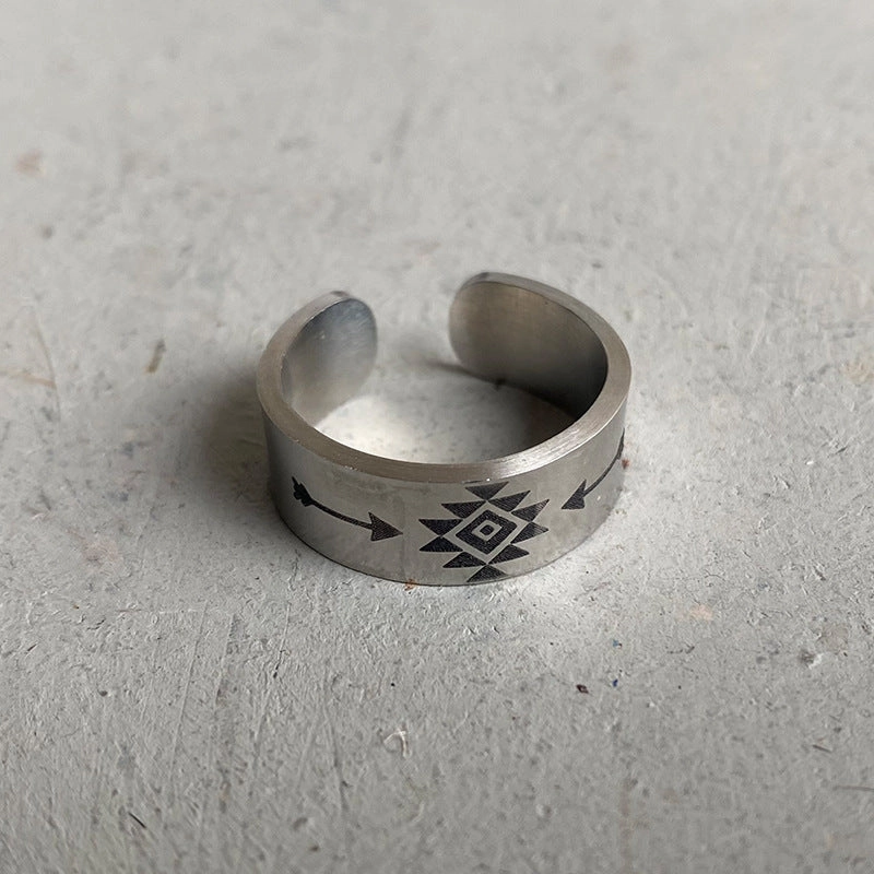 Wholesale Stainless Steel Western Aztec Engraved Bull Head Open Ring
