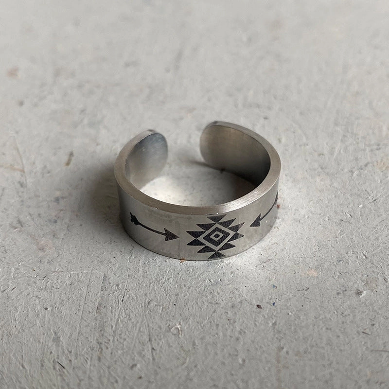 Wholesale Stainless Steel Western Aztec Engraved Bull Head Open Ring