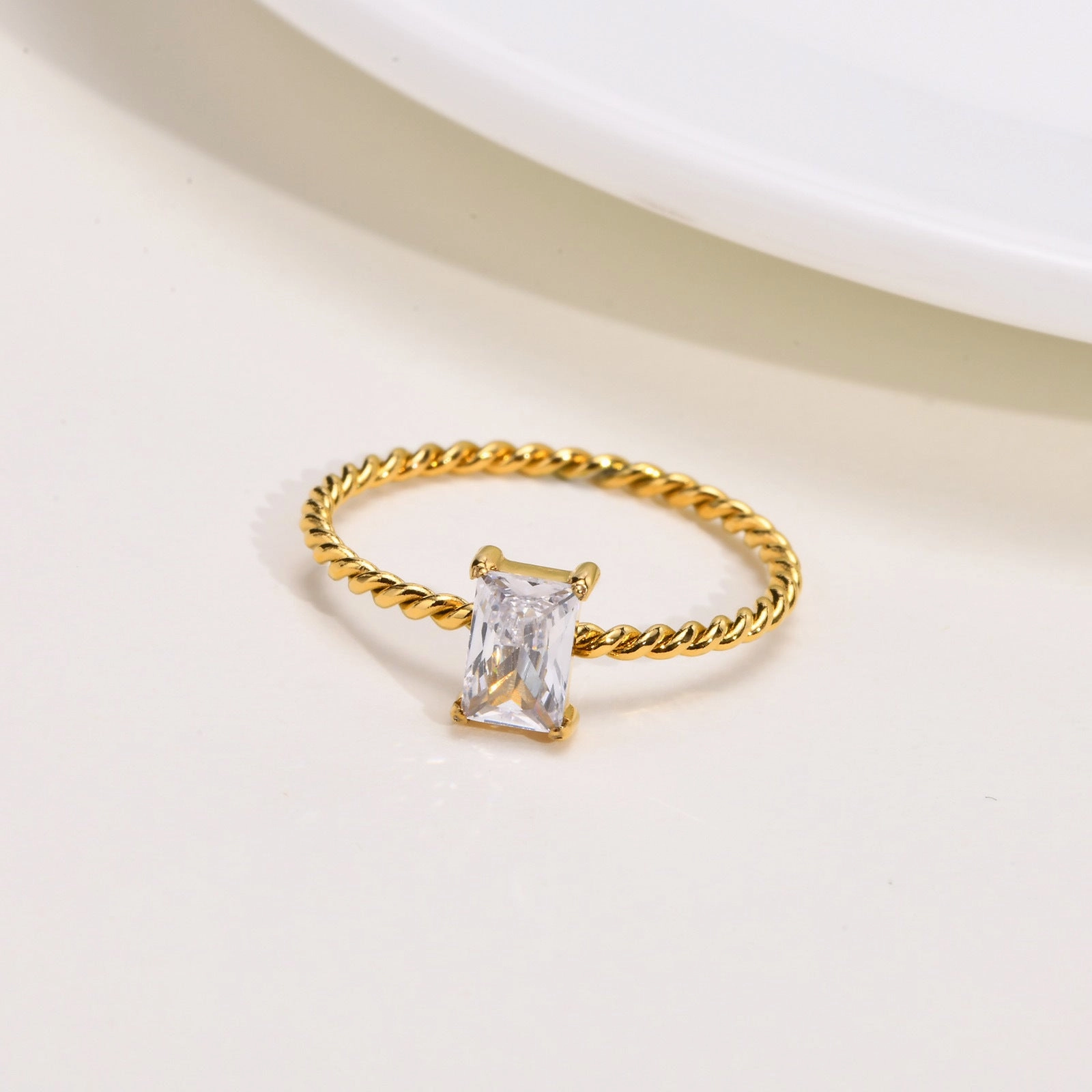 Wholesale Stainless Steel White Zircon Square Ring