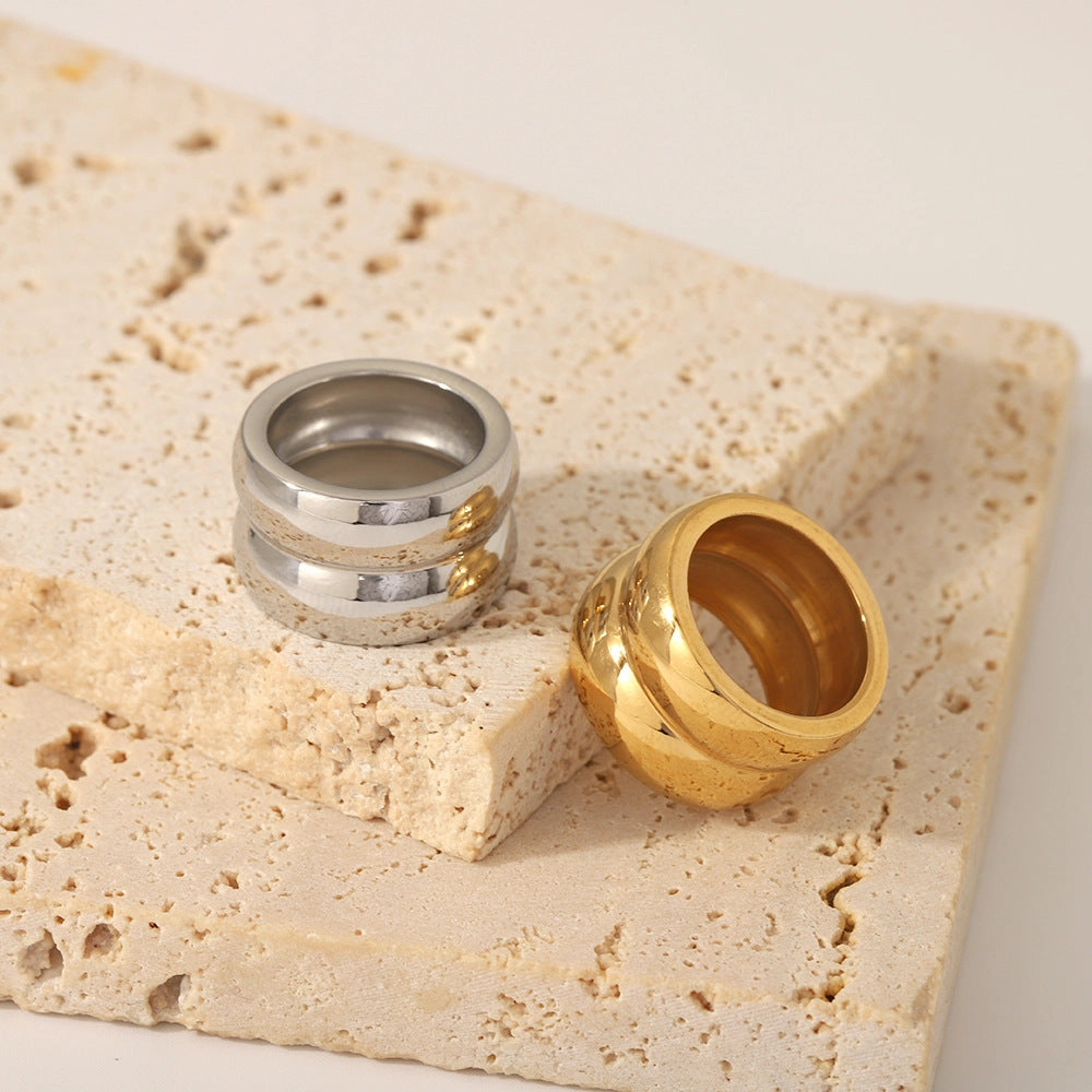 Wholesale Stainless Steel Wide Edged Double-layer Rings