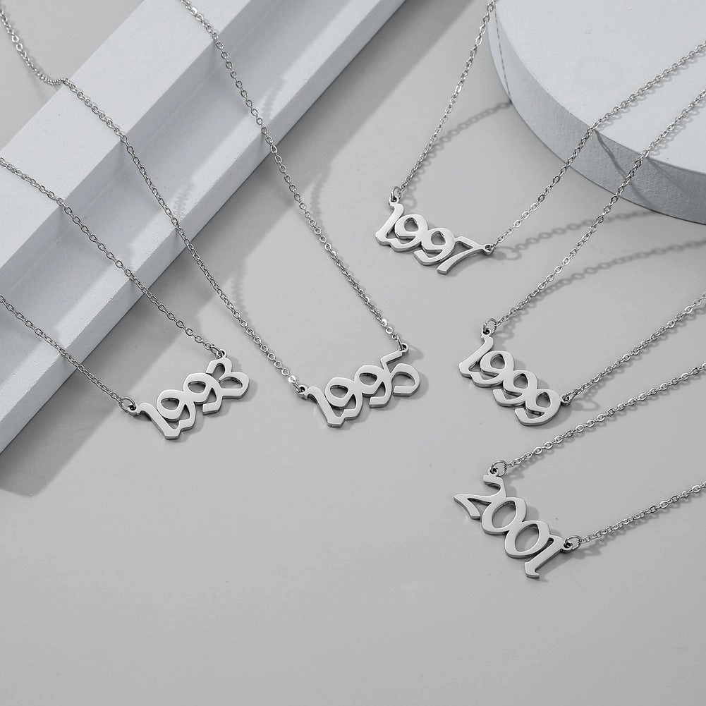 Wholesale Stainless Steel Year Number Necklace