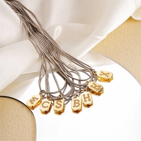 Wholesale Stainless Steel Zircon Inlaid English Letter Necklaces