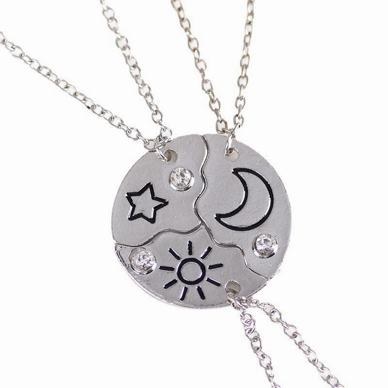 Wholesale Star Moon Sun Friendship Alloy Oil Drop Necklace