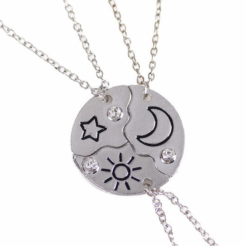 Wholesale Star Moon Sun Friendship Alloy Oil Drop Necklace