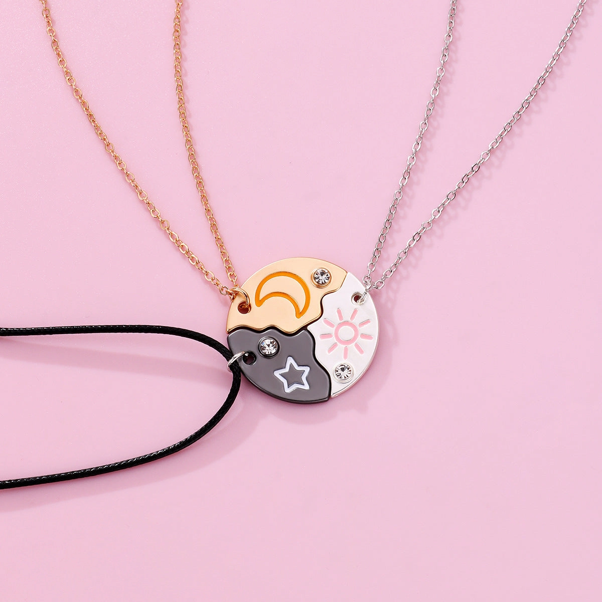 Wholesale Star Moon Sun Friendship Alloy Oil Drop Necklace