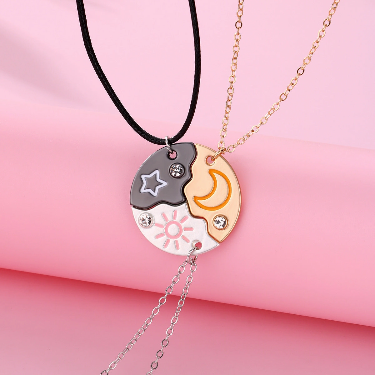 Wholesale Star Moon Sun Friendship Alloy Oil Drop Necklace