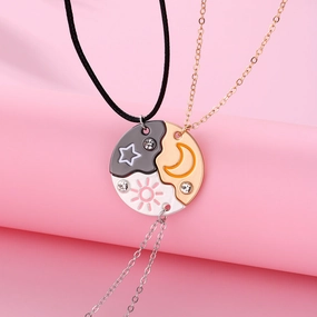 Wholesale Star Moon Sun Friendship Alloy Oil Drop Necklace
