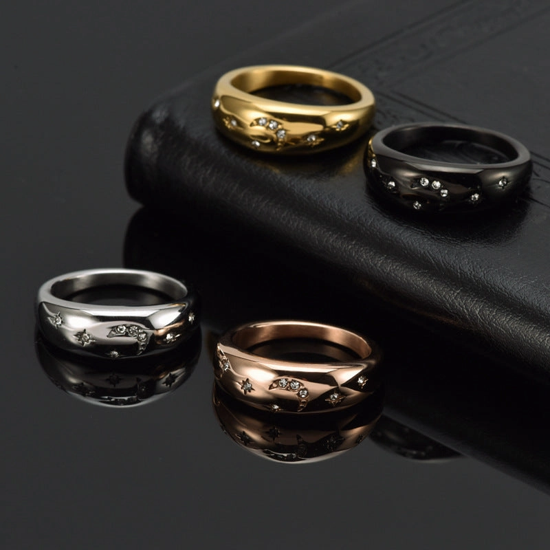 Wholesale Star Moon Titanium Steel Diamond Ring