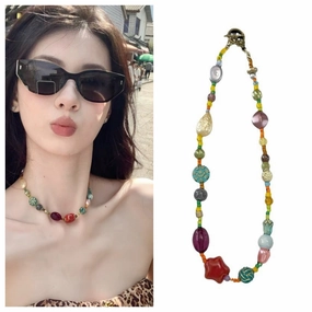 Wholesale Star necklace colorful ethnic style dopamine glass beads Chinese retro clavicle chain