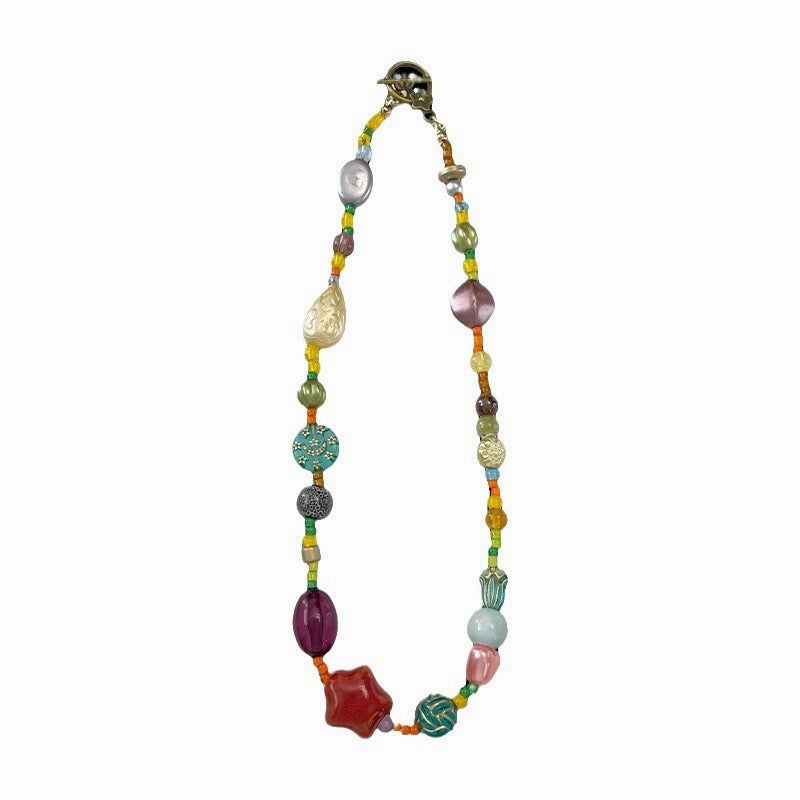 Wholesale Star necklace colorful ethnic style dopamine glass beads Chinese retro clavicle chain