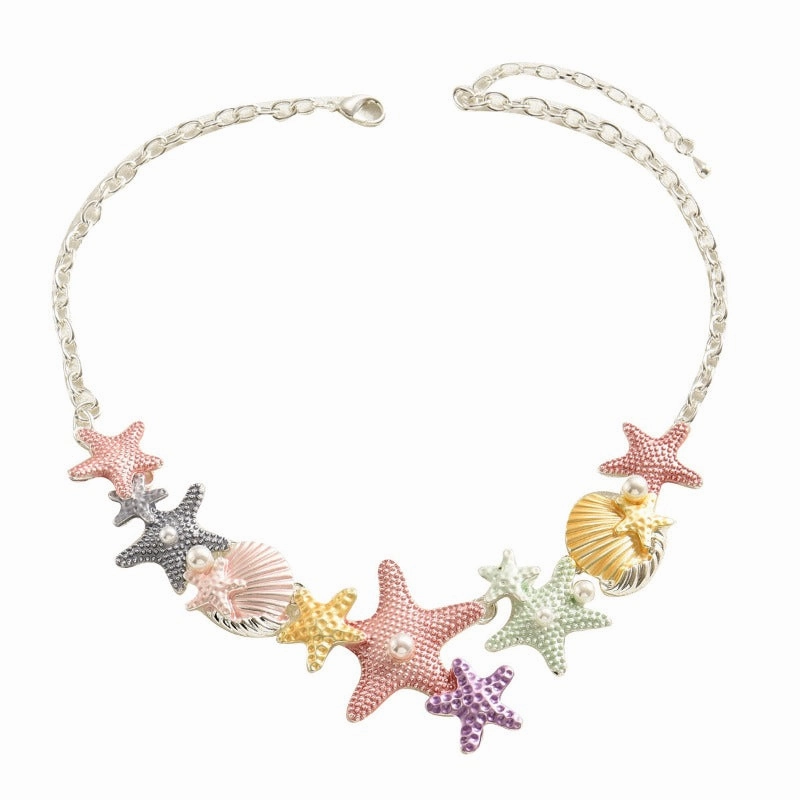 Wholesale Star Shell Versatile High End Set with Pearl Drip Oil Clavicle Chain Necklaces