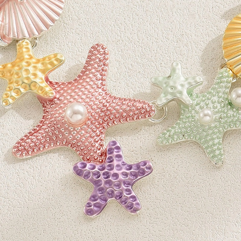 Wholesale Star Shell Versatile High End Set with Pearl Drip Oil Clavicle Chain Necklaces