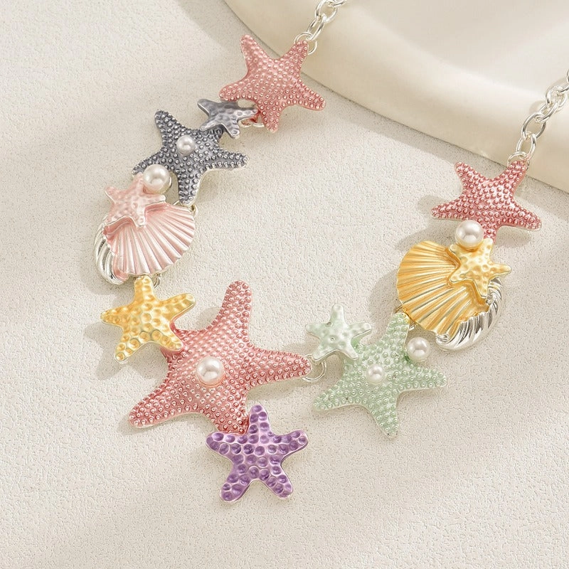 Wholesale Star Shell Versatile High End Set with Pearl Drip Oil Clavicle Chain Necklaces