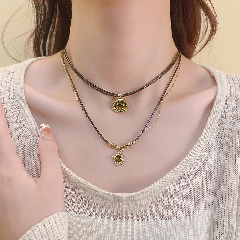 Wholesale Star Tiger Eye Stone Double Layer Bohemian Style Exquisite Clavicle Chain Necklaces