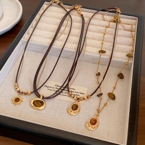 Wholesale Star Tiger Eye Stone Double Layer Bohemian Style Exquisite Clavicle Chain Necklaces