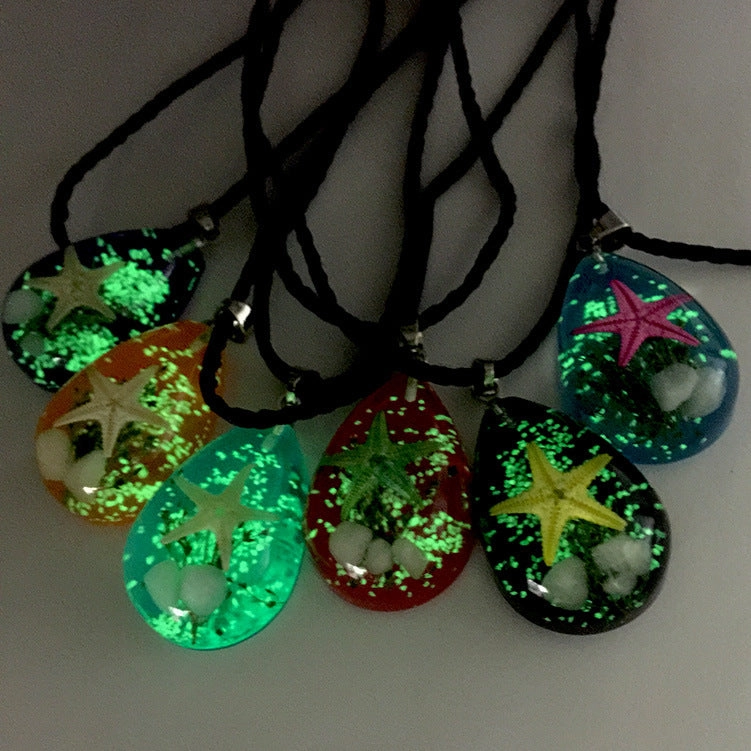 Wholesale Starfish Luminous Stone Resin Necklace