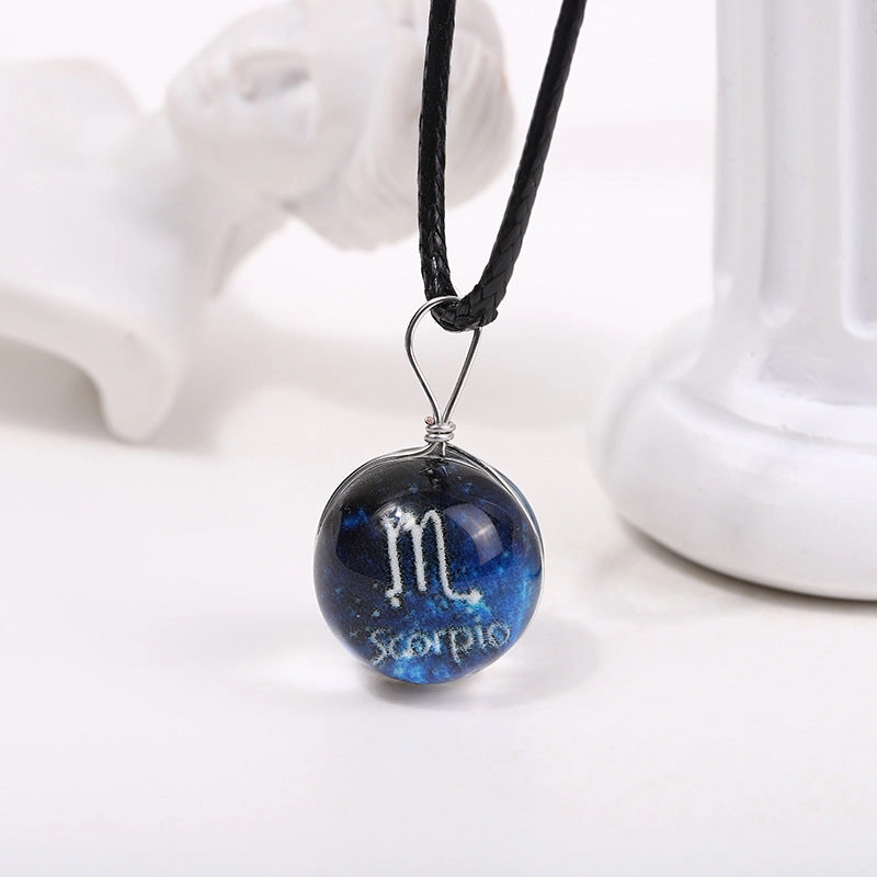 Wholesale Starry Sky Glowing Zodiac Sign Pendant Glass Forest System Fresh Clavicle Chain