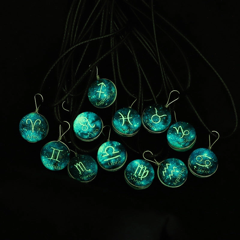 Wholesale Starry Sky Glowing Zodiac Sign Pendant Glass Forest System Fresh Clavicle Chain