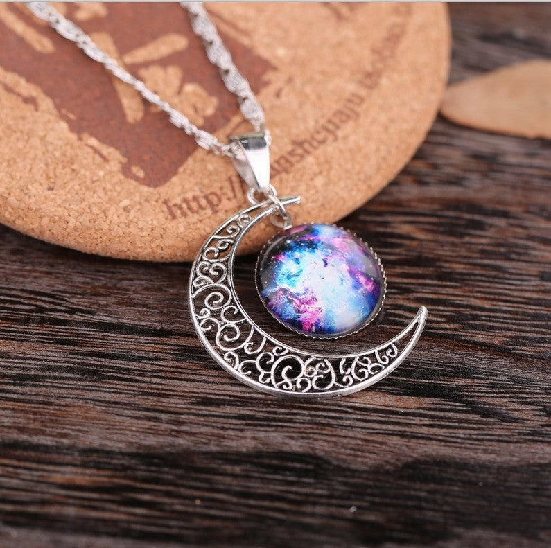 Wholesale Starry Sky Moon Time Gemstone Necklace