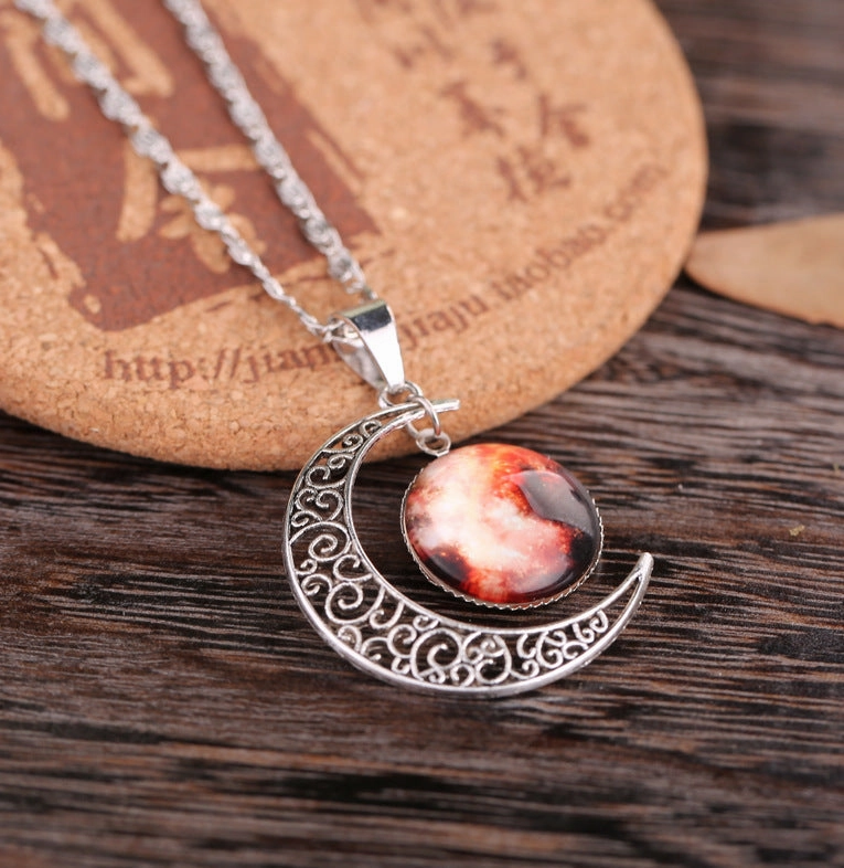 Wholesale Starry Sky Moon Time Gemstone Necklace